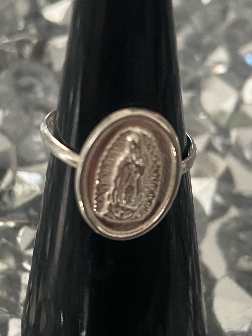 Oval Virgin Mary Ring in 925 Finish